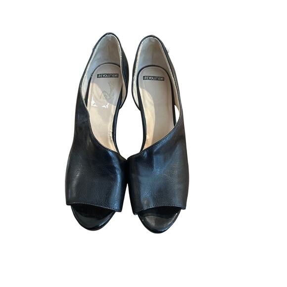 Women’s LS Revolution Black Leather Peep Toe Pumps   Size 8 - Picture 1 of 5